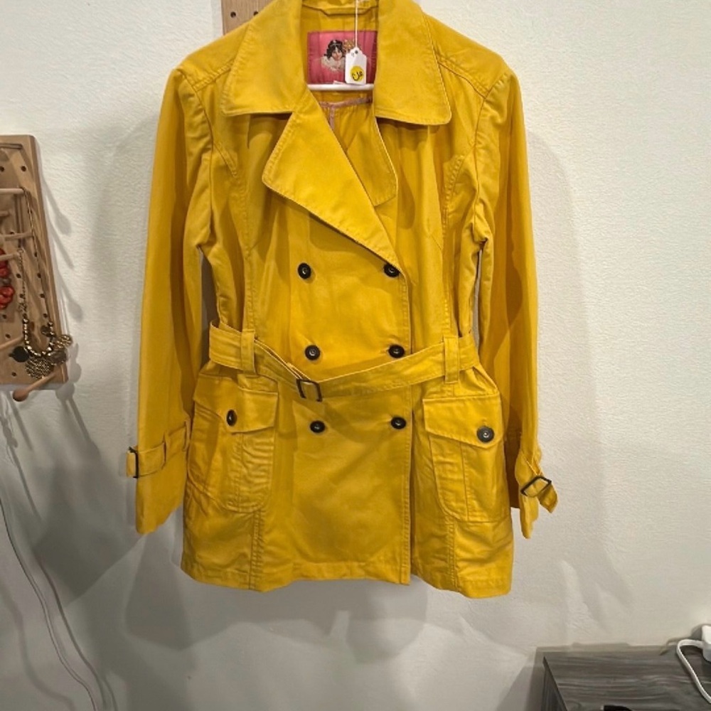 Fiorucci. Large Yellow Double-Breasted Women's Trench Coat NWOT